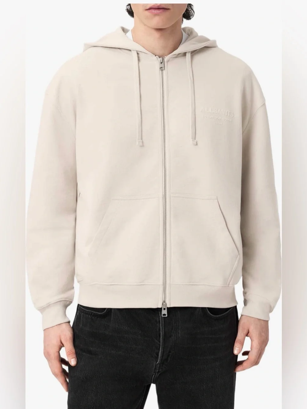 ALL SAINTS Xander Zip Through Hoodie Size Large –‎ Dusk White NWT